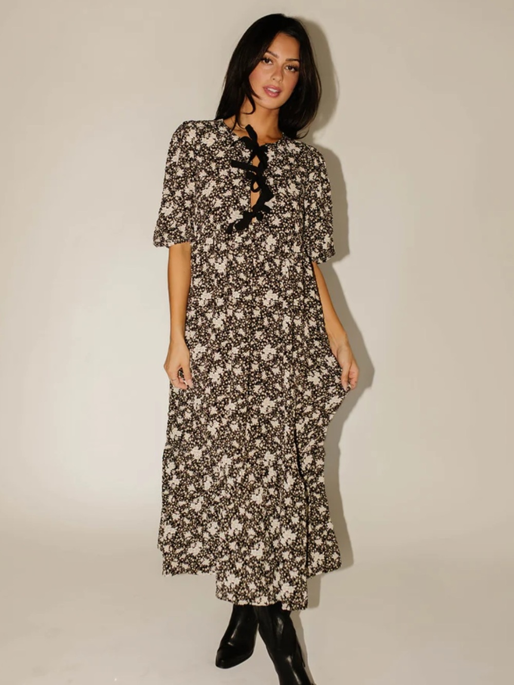 In Loom Bow Front Midi Dress Size Large